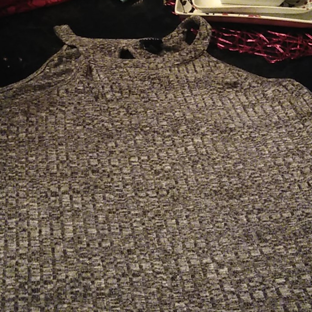 Cute Grey turtle neck strap shirt